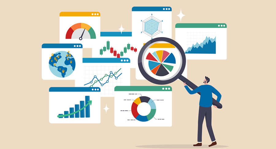 using a magnifying glass to search through data visualizations