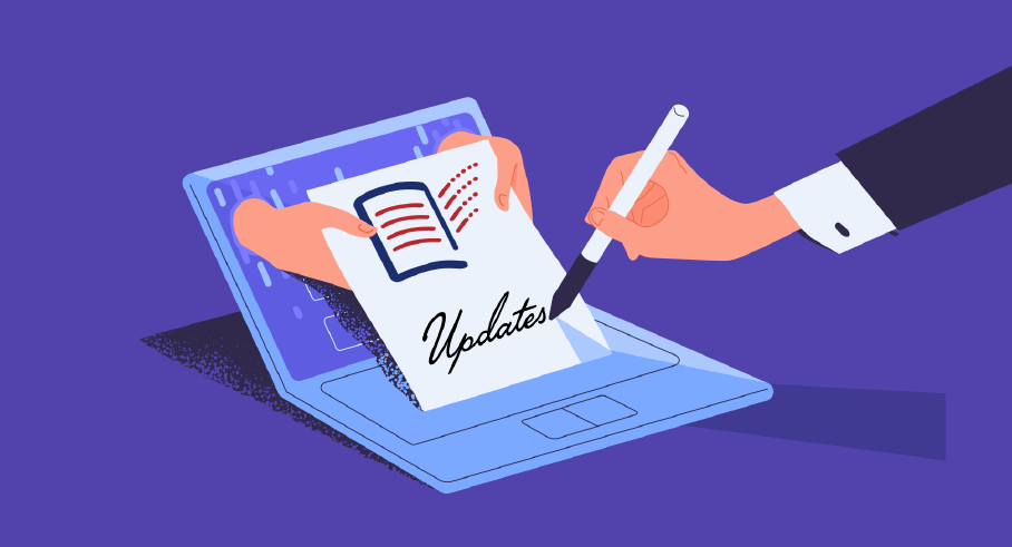 someone writing updates on laptop